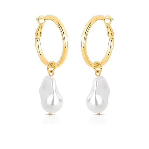 ARGOLA 2 EM 1 COM PÉROLA SHELL BARROCA EM PÊNDULO