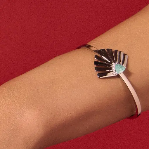 BRACELETE FOLHA COM ZIRCÔNIA FUSION TURMALINA BANHADO A RÓDIO