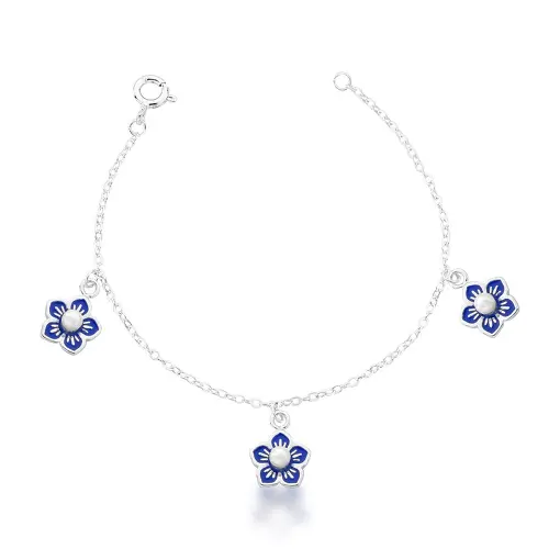 PULSEIRA KIDS COM TRÊS PINGENTES DE FLOR PRATA LISA
