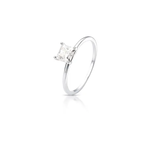 ANEL PEDRA QUADRADA MOISSANITE 5MM PRATA RODINADA