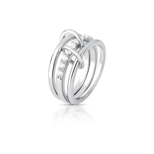 ANEL TRÊS ELOS COM CRISTAIS PRATA RODINADA