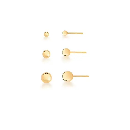 KIT TRÊS PARES DE BRINCOS COM BOLAS LISAS BANHADO A OURO