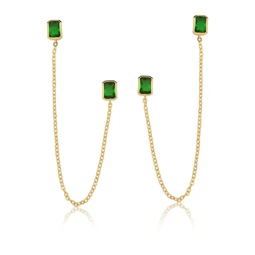 BRINCO PARA 1° E 2° FURO CRISTAL NA COR VERDE FOLHEADO A OURO