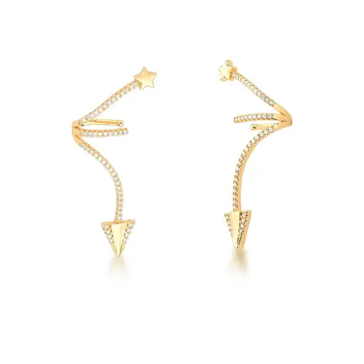 PIERCING DE ORELHA COM FLECHA E ESTRELA BANHADA A OURO
