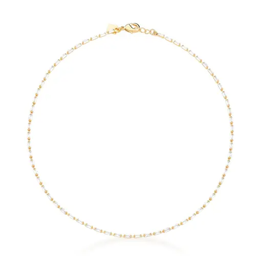 CHOKER COM ZIRCÔNIAS BAGUETES BRANCAS BANHADA A OURO
