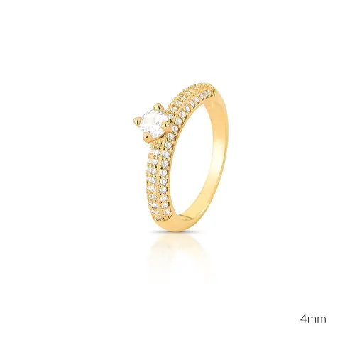 ANEL SOLITÁRIO COM CRISTAL REDONDO E TRÊS FILEIRAS DE ZIRCÔNIAS