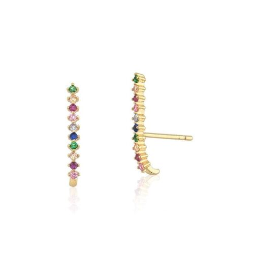 BRINCO EAR HOOK COM ZIRCÔNIAS COLORIDAS BANHADO A OURO