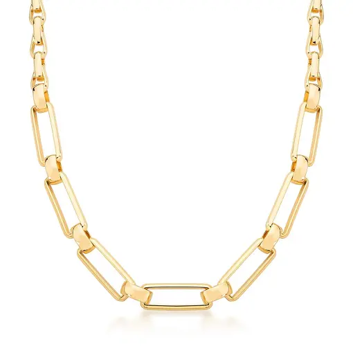 COLAR COM ELOS RETANGULARES LISOS BANHADO A OURO