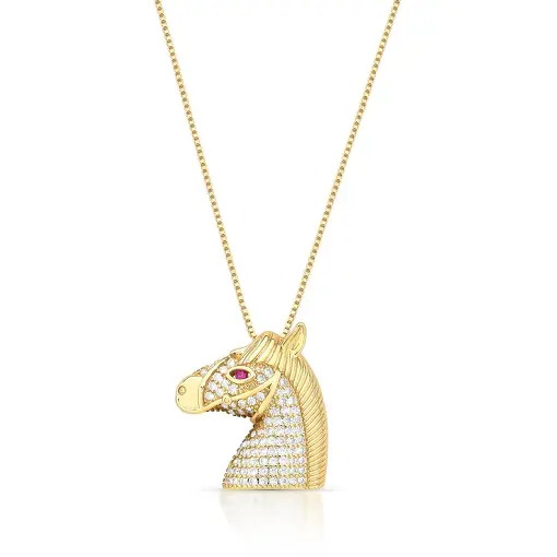 COLAR COM PINGENTE DE CAVALO CRAVEJADO BANHADO A OURO
