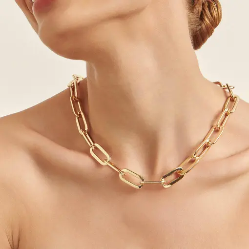 COLAR DE ELOS OVAIS VAZADO E LISO COM FECHO BOIA