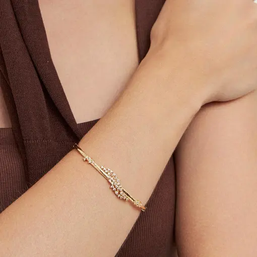 BRACELETE VAZADO COM FOLHAS EM ZIRCÔNIAS