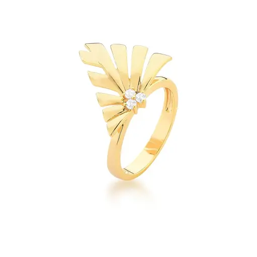 ANEL DE FOLHA LISO E CRISTAIS BANHADO A OURO