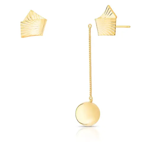 BRINCO PÊNDULO EAR JACKET TEXTURIZADO E COM ESFERA LISA