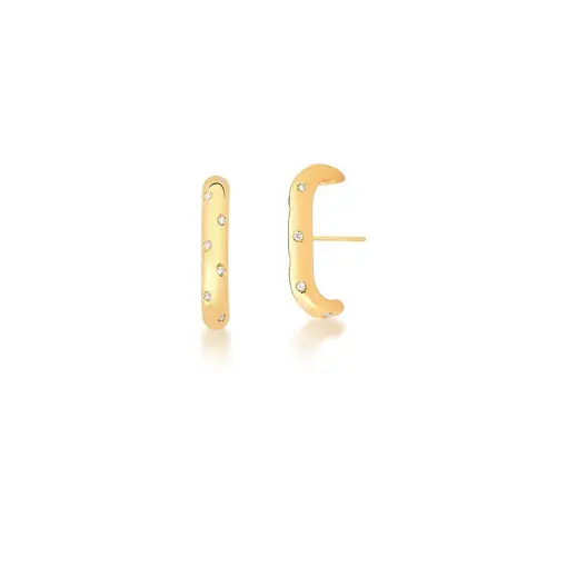 BRINCO EAR HOOK COM PONTOS DE LUZ BANHADO A OURO