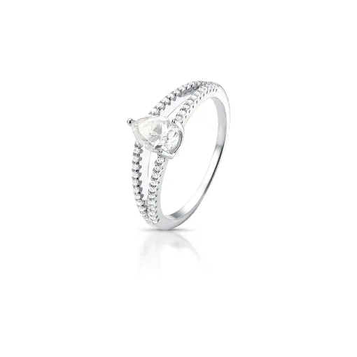 ANEL DUAS VOLTAS COM PEDRA GOTA MOISSANITE 7.5MM PRATA RODINADA