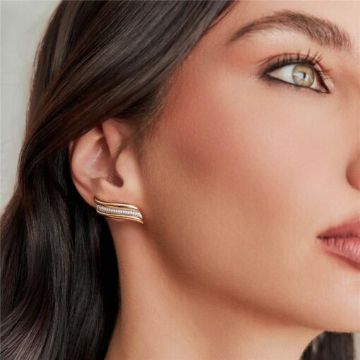 BRINCO EAR CUFF CURVO E ABAULADO CRAVEJADO DE ZIRCÔNIAS