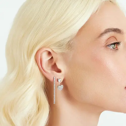 BRINCO EAR JACKET 2 EM 1 DE CORAÇÃO PRATA RODINADA