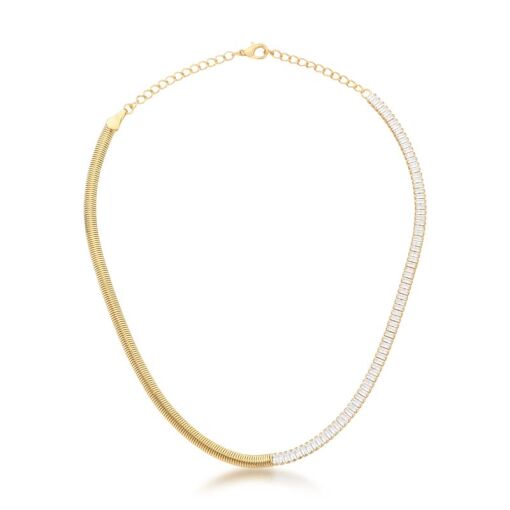 CHOKER LAMINADA E ZIRCÔNIAS BAQUETES BANHADA A OURO