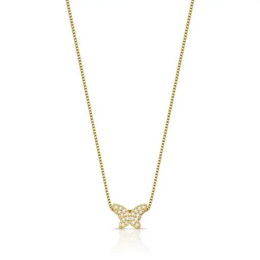 COLAR COM PINGENTE DE BORBOLETA CRAVEJADO BANHADO A OURO