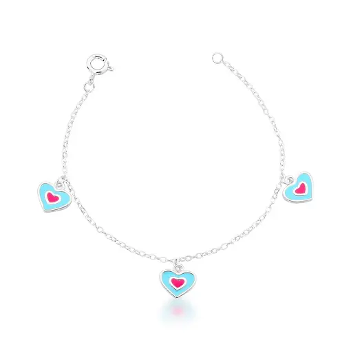 PULSEIRA KIDS COM TRÊS PINGENTES DE CORAÇÃO PRATA LISA
