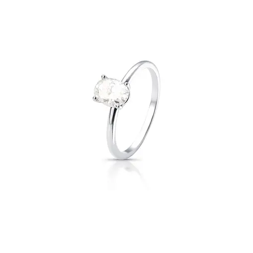 ANEL COM PEDRA OVAL MOISSANITE 7.5MM PRATA RODINADA