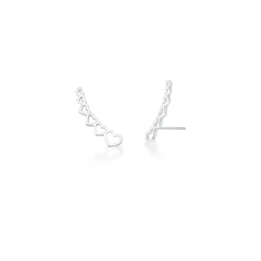 BRINCO EAR CUFF COM CORAÇÕES VAZADOS E LISOS PRATA LISA