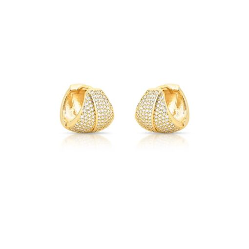 ARGOLA TRIANGULAR COM ZIRCÔNIAS BRANCAS BANHADA A OURO