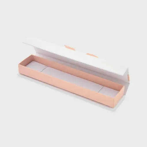 EMBALAGEM DE PAPEL ROSA E BRANCO COM VELUDO PARA PULSEIRA
