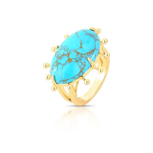 ANEL COM PEDRA RECONSTITUÍDA OVAL E ESFERAS LISAS