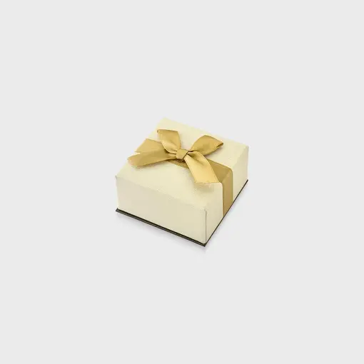 CAIXA CARTONADA NA COR CHAMPAGNE COM LAÇO DOURADO PARA CONJUNTO