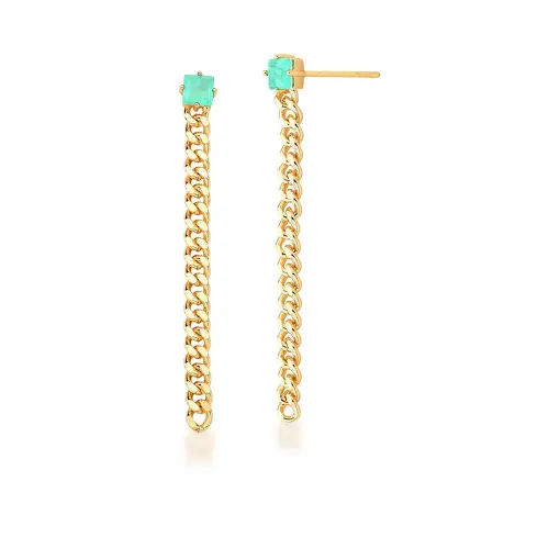 BRINCO EAR JACKET E CRISTAL TURMALINA BANHADO A OURO