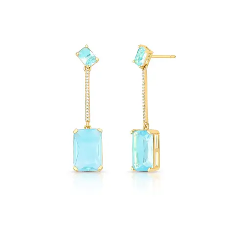 BRINCO PÊNDULO COM CRISTAIS RETANGULARES E ZIRCÔNIAS