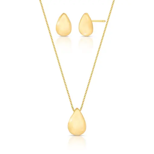 CONJUNTO BRINCO E COLAR LISO DE GOTA