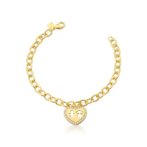 PULSEIRA COM PINGENTE DE CORAÇÃO MENINA E MENINO BANHADA A OURO