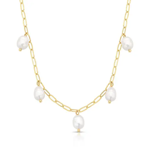 COLAR COM ELOS OVAIS E PÉROLAS DE ÁGUA DOCE