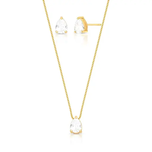 CONJUNTO BRINCO E COLAR COM PINGENTE DE GOTA EM CRISTAL