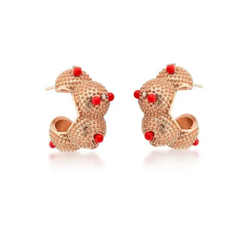 MEIA ARGOLA COM GRANULAÇÕES VERMELHAS BANHADA A OURO ROSÊ