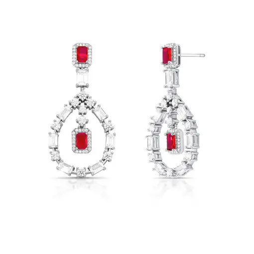 BRINCO PÊNDULO DE GOTA COM CRISTAIS GEOMÉTRICOS E ZIRCÔNIAS