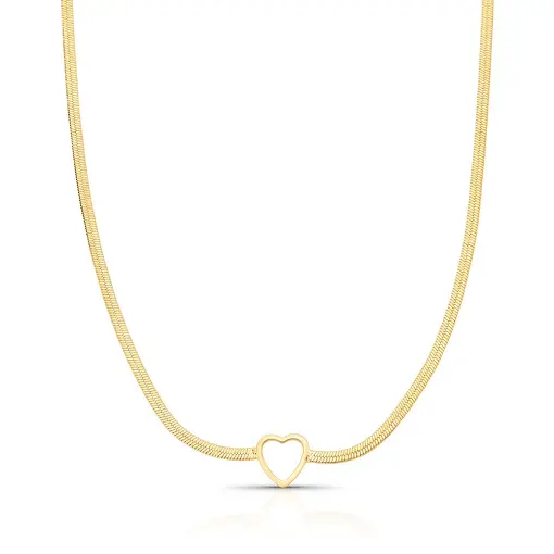 CHOKER EM MALHA LAMINADA COM CORAÇÃO VAZADO E LISO