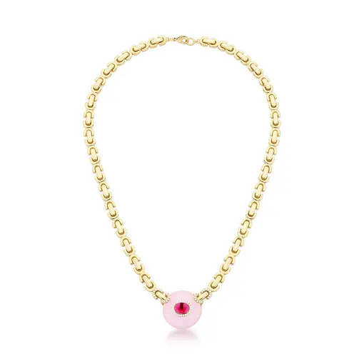 COLAR COM PINGENTE REDONDO BANHADO A OURO