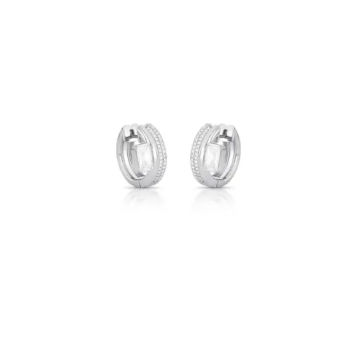 ARGOLA COM CRISTAL RETANGULAR E ZIRCÔNIAS PRATA RODINADA