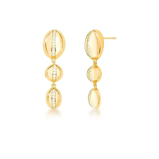 BRINCO PÊNDULO COM OVAIS E ZIRCÔNIAS BANHADO A OURO
