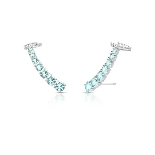 BRINCO EAR CUFF CURVO COM CRISTAIS E ZIRCÔNIAS PRATA RODINADA