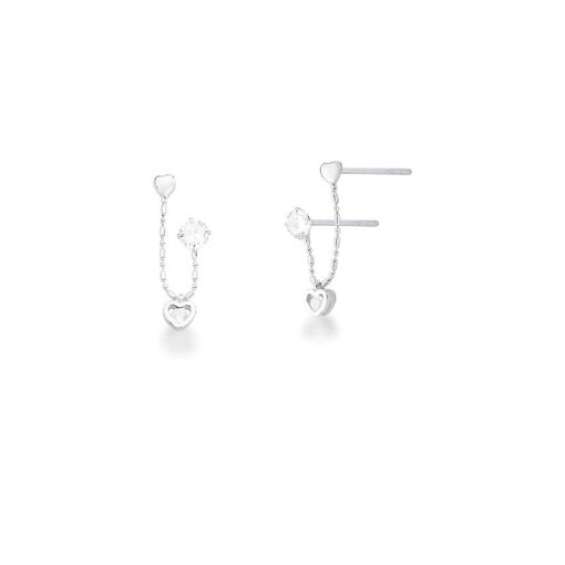BRINCO EAR LINE PONTOS DE LUZ E CORAÇÃO LISO PRATA LISA