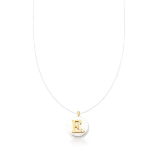 CORRENTE COM FIO DE SILICONE PINGENTE LETRA "E" BANHADA A OURO