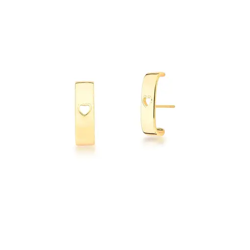 BRINCO EAR HOOK LISO COM CORAÇÃO BANHADO A OURO