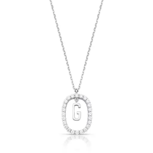 COLAR COM PINGENTE DE LETRA "G" CRAVEJADO PRATA RODINADA