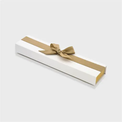 EMBALAGEM DE PAPEL DOURADO E BRANCO COM VELUDO PARA PULSEIRA