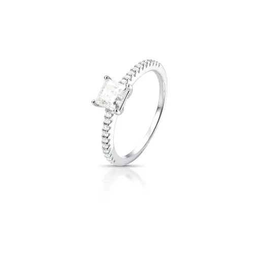 ANEL COM PEDRA QUADRADA MOISSANITE 5MM PRATA RODINADA