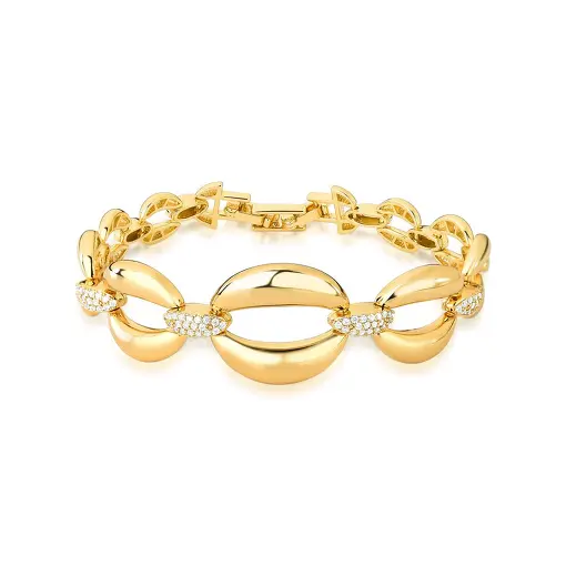 PULSEIRA COM ELOS OVAIS INTERCALADOS COM ZIRCÔNIAS